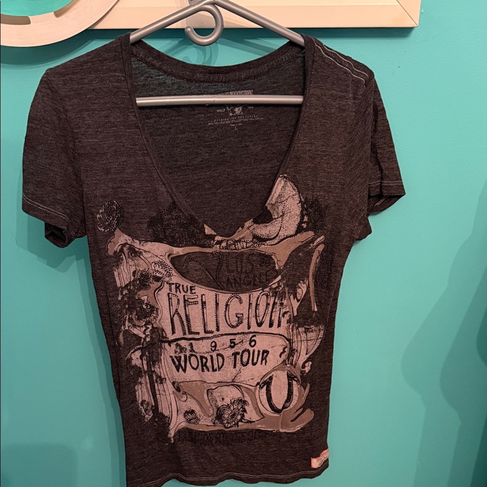 True Religion Women's Charcoal Graphic Tee